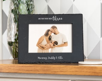 New Baby Photo Frame - And Then There Were Three - New Baby Gifts For Couple - Personalised New Baby Picture Frame - Slate Frame - LC931