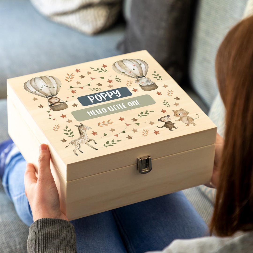 Personalised Safari Animals Baby Keepsake Box: Newborn Memory Box ...
