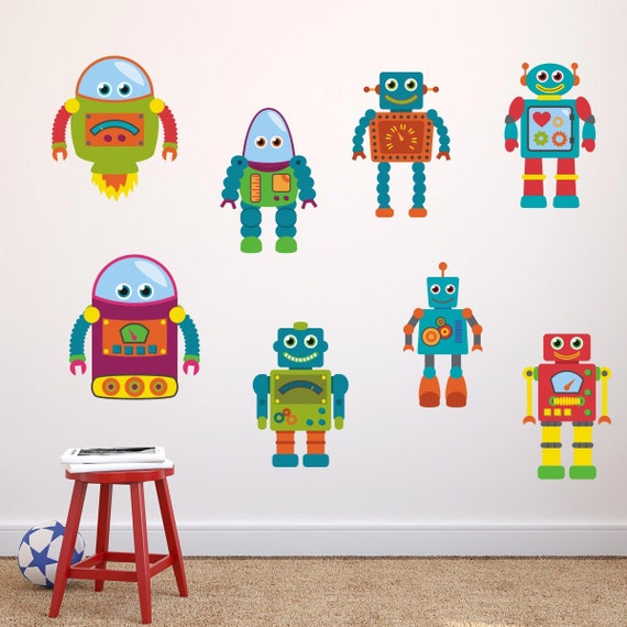 boys robot wall stickers robot wall decals boys wall art | etsy