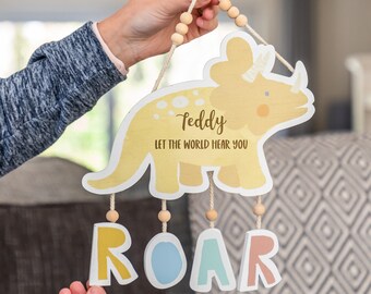 Dinosaur Sign - Let The World Hear You Roar - Personalised Dinosaur Sign - New Baby Gift - Gift For Children - Dinosaur Nursery - LC961