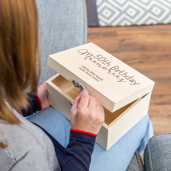 50th Birthday Gift Keepsake Box - 50th Birthday Memories - Wooden
