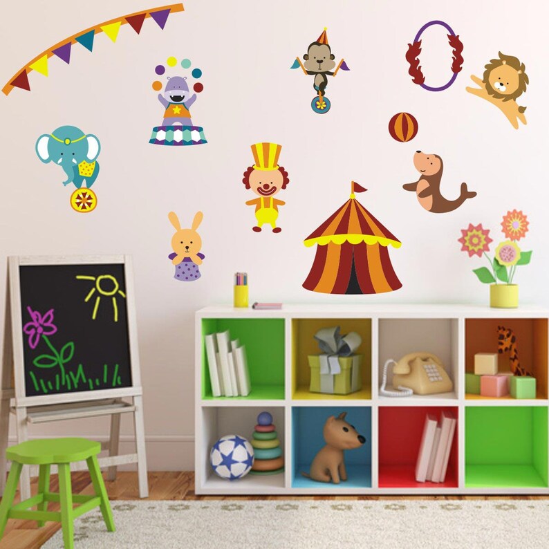 Childrens Circus Wall Stickers Circus Animal Wall Decals Etsy