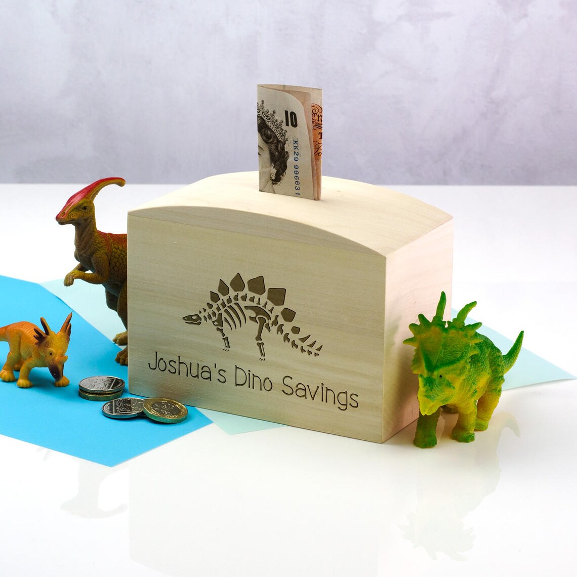 Wooden Money Box Dinosaur Fund Personalised Money Box Etsy