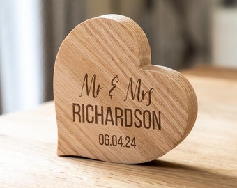 Wooden Heart - Wedding Gift - 5th Anniversary Gift - Personalised Wood Heart Sign - Wood Heart Ornament - Gift For Couple - LC976