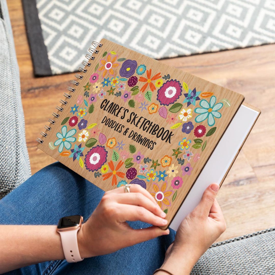 Personalised Sketchbook With Flowers - Wooden Sketchbook - Sketch