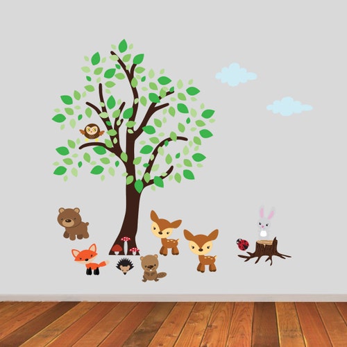 Tree Wall Stickers for Nursery With Woodland Animals Etsy UK