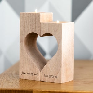 Juego de portavelas de madera en forma de corazón - Regalo de boda - Portavelas personalizado - Portavelas para velas pequeñas - Regalo para parejas - Regalo de aniversario - LC860 imagen 5