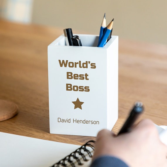 Pen Holder World's Best Boss Personalised Wooden Pen Pot Desk Tidy Pencil  Pot Pencil Holder Gift for Boss LC439 