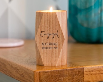 Personalised Geometric Candle Holder - Engagement Gift For Couple - Engaged Gift - Beech Tea Light Holder - LC1171