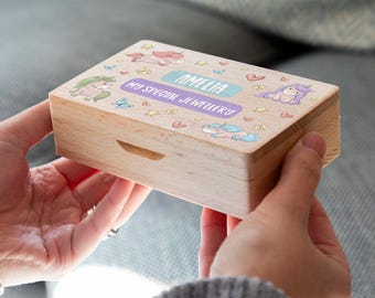 Unicorn Jewellery Box - Personalised Small Jewellery Box - Beech Jewellery Box For Girls - Gift For Girls - UV852