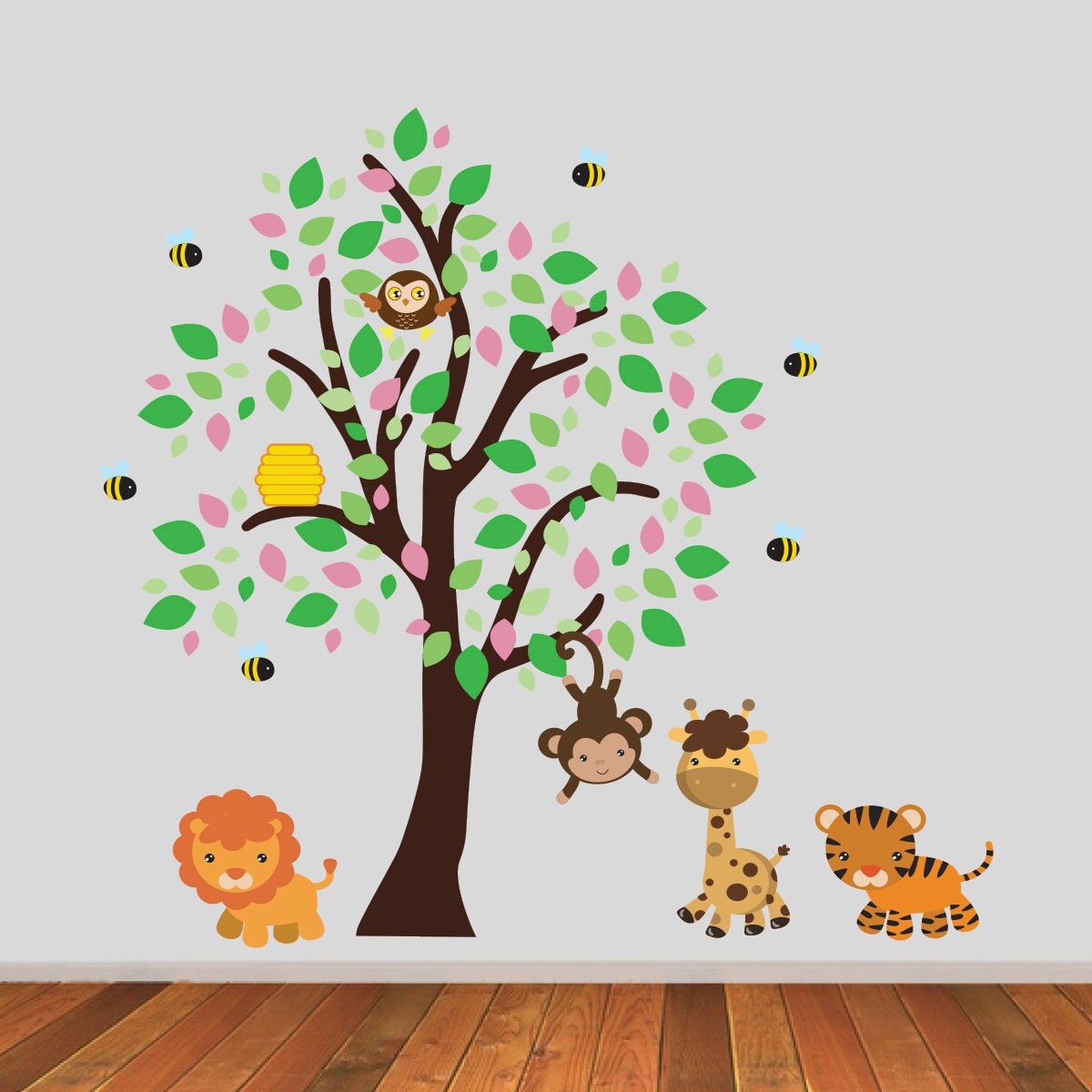 Jungle Wall Stickers Tree Wall Stickers With Monkey Giraffe Etsy UK