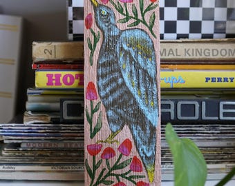 Bird folk art tall wooden painting