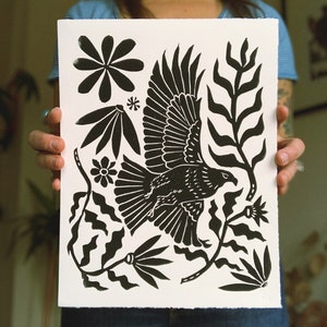 Black hawk floral flying block print