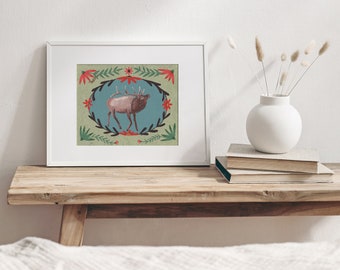 Woodland Elk Fine Art Giclee Print of Painting
