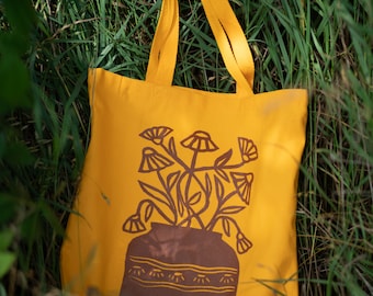 Yellow Floral Folk Tote Bag for farm market