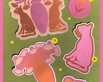 Cat Lover Folk Art Sticker Pack Metallic