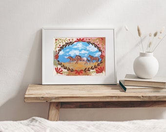 Wild Horses on Prairie Fine Art Giclee Print of Painting