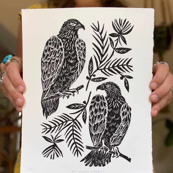 Two Golden Eagles Block Print