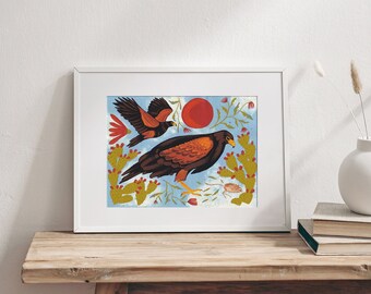 Harris Hawks and Cactus Fine Art Giclee Print of Painting