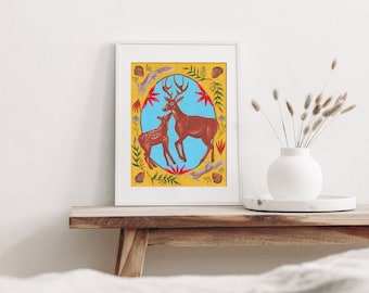 Woodland Deer and Fawn Fine Art Giclee Print of Painting