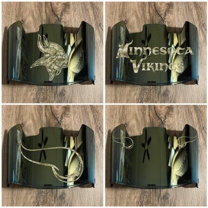 Minnesota Full Size   Helmet Visor Shield GOLD MIRROR Chrome Tint w/ CAMO Camouflage - Facemask Clips Included - Ships Today