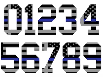 THIN BLUE LINE Custom Sports Jersey Style Number Vinyl Decal  - Pick Your Number & Size - Perfect for Car Truck Auto Window Helmet Stickers