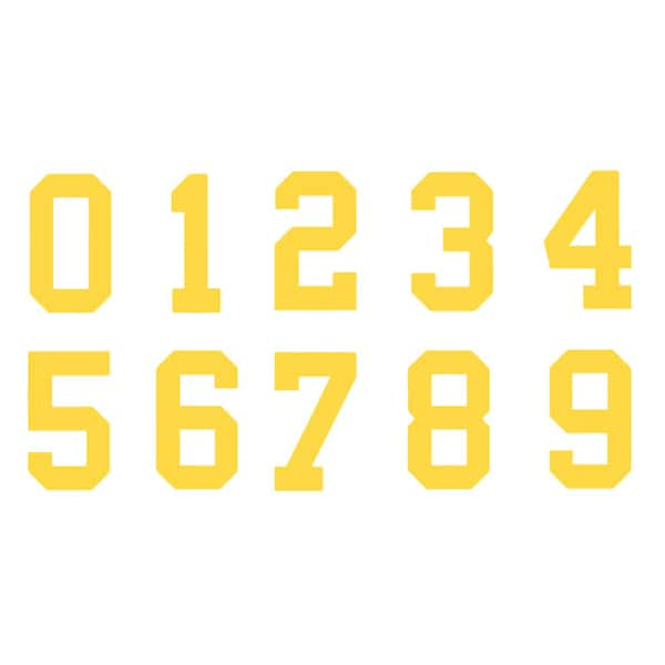 YELLOW GOLD Custom Sports Jersey Style Number Vinyl Decal  - Pick Your Number & Size - Perfect for Car Truck Auto Window Helmet Stickers