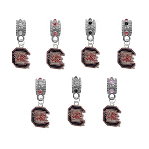S Carolina European Bracelet Bead Charm w/ Rhinestone Gem (Pick Your Color) For DIY Bracelets, Necklaces & DIY Jewelry