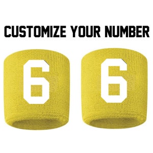 Pick Your Number YELLOW w/ WHITE Embroidered Stitched Sweatband Wristband Football Baseball Soccer Softball Basketball Lacrosse