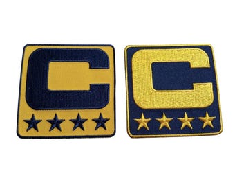 Team Color YELLOW & NAVY BLUE Captain C Patch Stars Iron On Football Jersey Captains Patch Premium Embroidered Stitched - Ships Today!