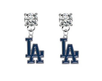 Los Angeles   Crystal Post Stud Dangle Earrings (Pick Your Colors - Mix or Match Team Colors) Baseball