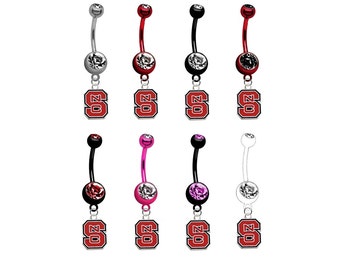 North Carolina St Premium Titanium Anodized w/ CZ Gem Belly Button Navel Ring Piercing (Pick Your Color)