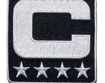 BLACK Captain C Patch w/ Stars Iron On Football Jersey Captains Patch Premium Embroidered Stitched - Ships Today!