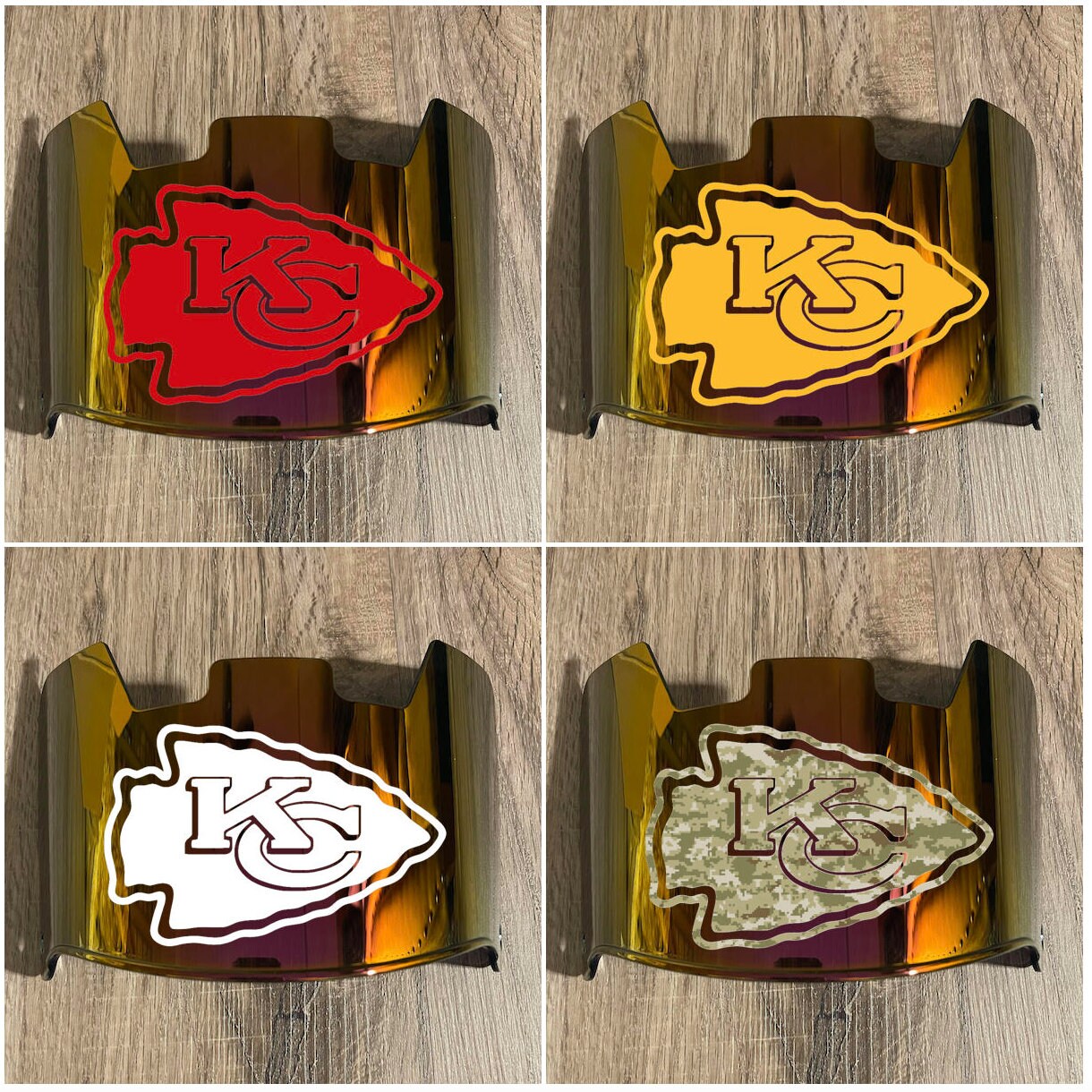Kansas City Full Size   RED MIRROR IRIDIUM Tint Helmet Visor Shield - Pick Color & Logo Style - Facemask Clips Included Ships Today