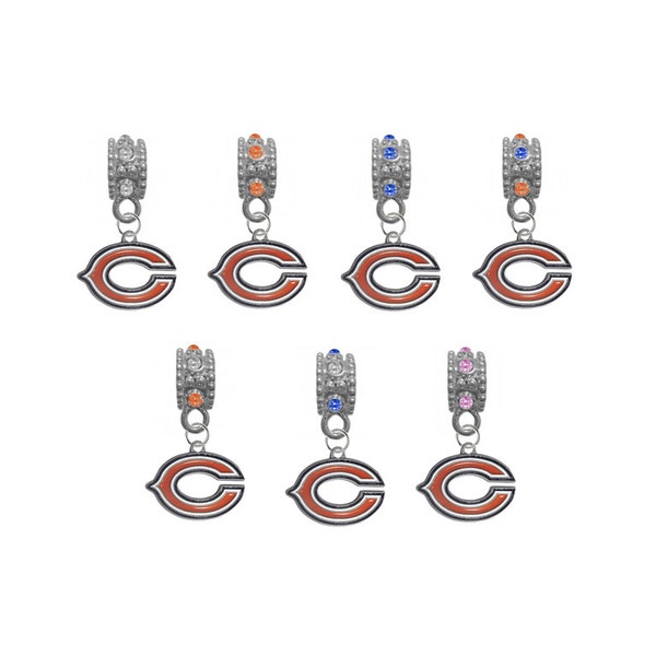 Chicago   European Bracelet Bead Charm w/ Rhinestone Gem (Pick Your Color) For DIY Bracelets, Necklaces & DIY Jewelry