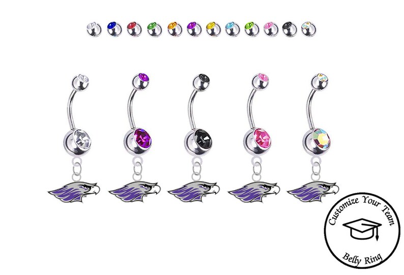 Wisconsin Whitewater Warhawks Silver Belly Button Navel Ring Customize Your Color Crystal Rhinestone Gems