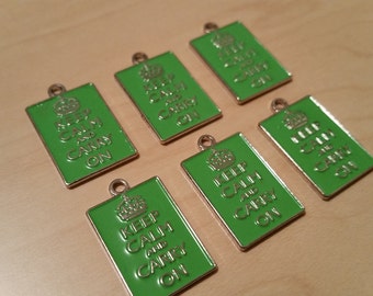 6pcs LIME GREEN Keep Calm and Carry On Charm for Bracelets, Necklaces, Crafts, DIY Projects