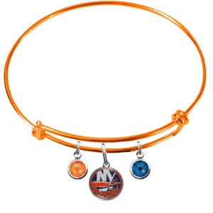 New York   COLOR EDITION Wire Charm Expandable Bangle Bracelet w/ Orange & Blue Crystal Rhinestone Gem Charms - Pick Your Color