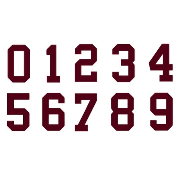 MAROON DARK RED Custom Sports Jersey Style Number Vinyl Decal  - Pick Your Number & Size - Perfect for Car Truck Auto Window Helmet Stickers