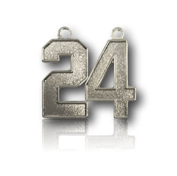 Number 24 Jersey Style Sports Necklace Charm Pendant SILVER PLATED Football Baseball Basketball Soccer Lacrosse Hockey 0.8 Tall