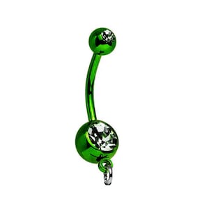 Add Your Own Charm Belly Ring - Green Premium Titanium Anodized Belly Button Body Jewelry Piercing