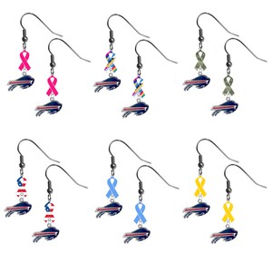 Buffalo   Cancer Ribbon Awareness EARRINGS - Hot Pink - Light Blue - Camo   - Yellow - USA Flag - Multi Color