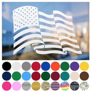 American Flag Waving USA Patriotic Vinyl Decal Sticker Car Truck Auto Window - Pick Size & Color
