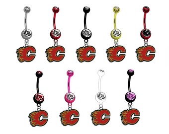 Piercing para el ombligo de titanio anodizado premium con gema de circonita cúbica del Calgary Hockey (Elige tu color)