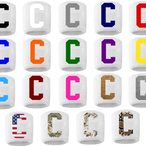 Captain Patch Sweatband Wristband White Embroidered C Football Baseball Soccer Softball Basketball Lacrosse Hockey (2 Pack)