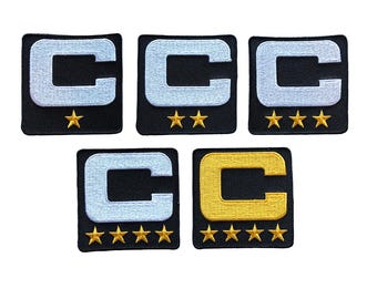 BLACK Captain C Patch w/ Stars Iron On Jersey - 2026 Football Captains Patch Premium Embroidered Stitched - Ships Today!