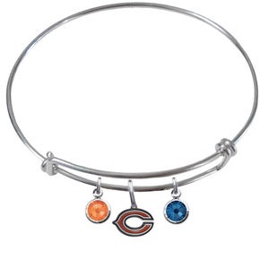Chicago Football Expandable Wire Bangle Charm Bracelet w/ Team Color Rhinestone Gem Charms - Pick Bracelet Color