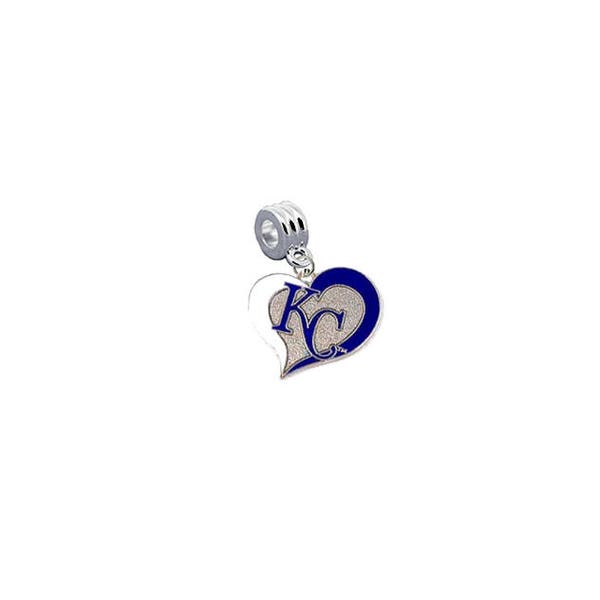 Kansas City   Swirl Heart Baseball European Charm for Bracelet, Necklace & DIY Jewelry - Universal Bracelet Charm Fits All Major Brands