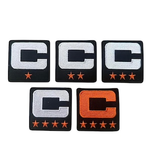 COLOR RUSH Black Orange White Captain C Patch w/ Stars Iron On Jersey - 2026 Football Captains Premium Embroidered Stitched - Ships Today!