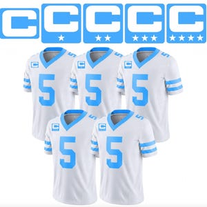 Light Blue Captain C w/ Stars Thermal Iron On - Football Jersey Patch Style Premium DTF Iron On - Ships Today!